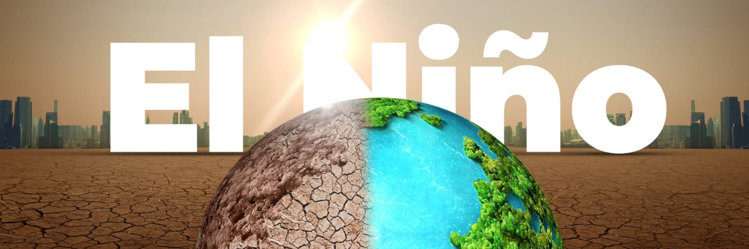 O conceito El Niño do fenômeno climático causa seca e solo seco rachado. El Niño Conceito de mudança climática. O padrão climático é o aquecimento incomum das águas superficiais do Oceano Pacífico tropical oriental.