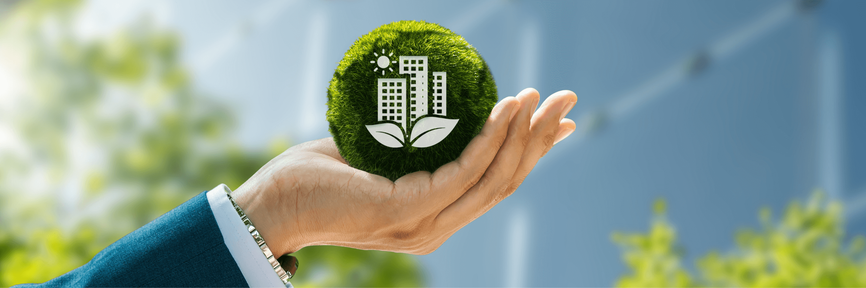 mão corporativa segurando um simbolo de sustentabilidade